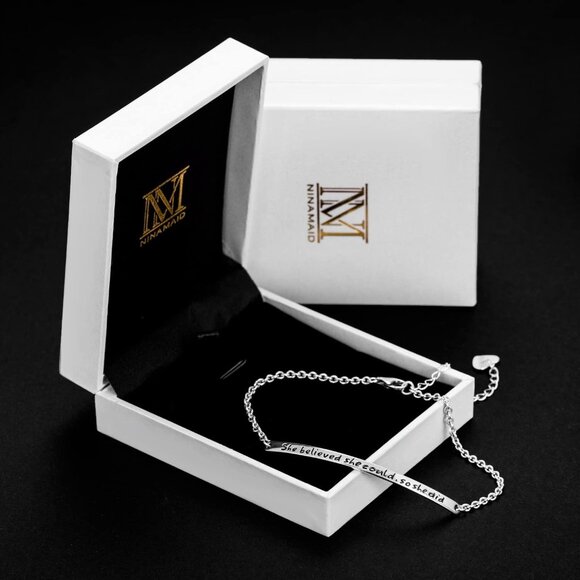 She believed she could so she did 925 Silver Inspirational Bangle Bracelet Women - Picture 5 of 6